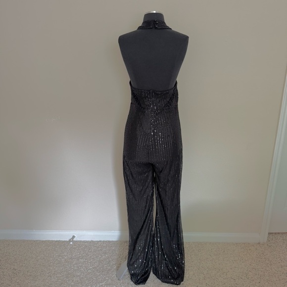 FAERIESTY Crisscross Cut Out Sequin Flare Leg Jumpsuit Size Large - Picture 6 of 12